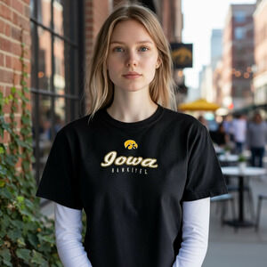 Iowa Hawkeyes Shirt Womens Medium Black White NCAA Basketball Layered Tee Top